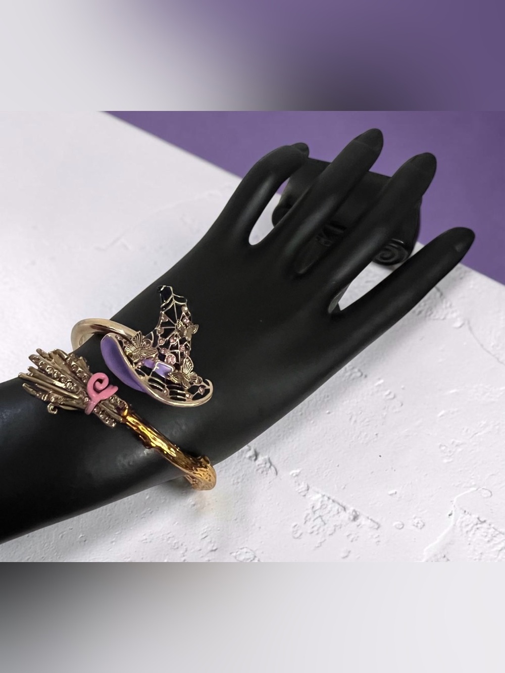 Betsey Johnson Gold tone Bangle witch hat & Broom